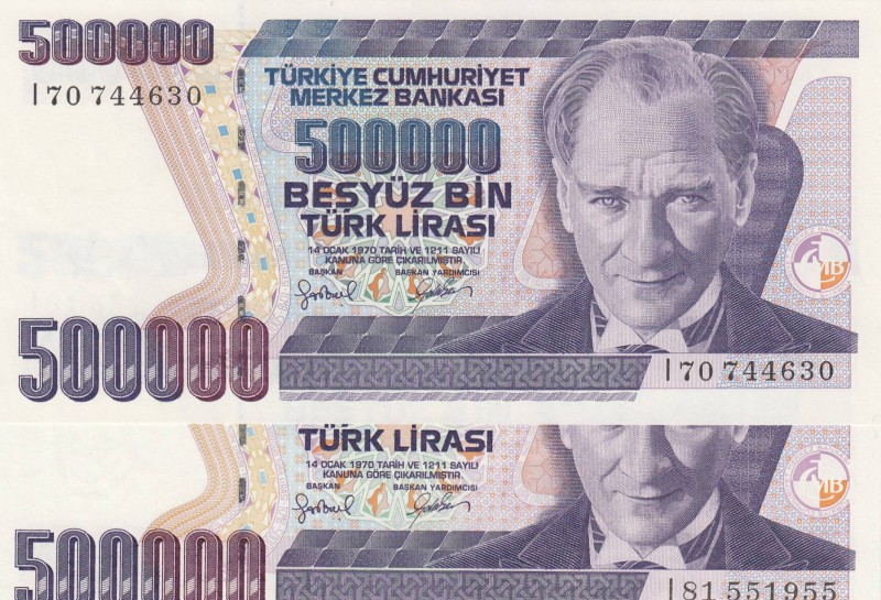 Turkey, 500.000 Lira, 1997, UNC, p212, DIFFERRENT FLIGRAN SET
 Serial Number: I...