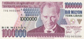 Turkey, 1.000.000 Lira, 1996, UNC, p209a, 
 Serial Number: I01 003100
Estimate: 10-20 USD
