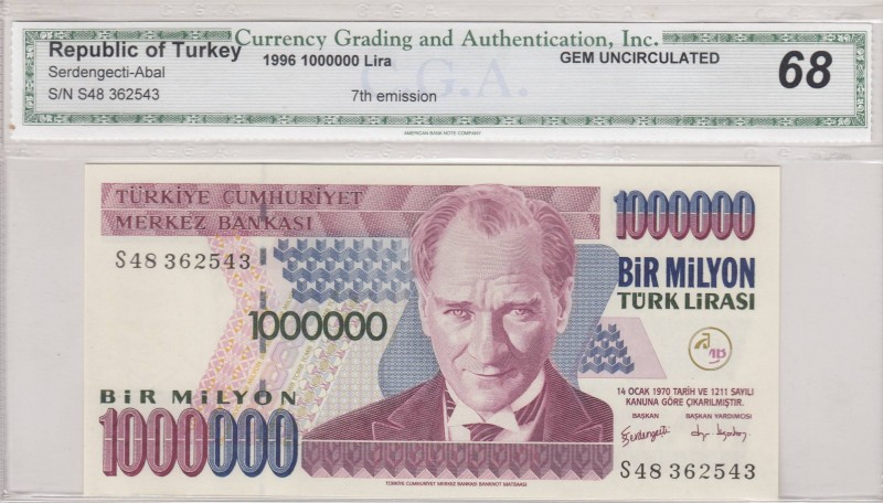 Turkey, 1.000.000 Lira, 2002, UNC, p213, 
C.G.A. Certificate, Serial Number: S4...