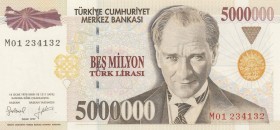 Turkey, 5.000.000 Lira, 1997, UNC, p210b, 
 Serial Number: M01 234132
Estimate: 10-20 USD