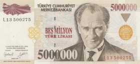Turkey, 5.000.000 Lira, 1997, UNC, p210b, 
 Serial Number: L13 500275
Estimate: 10-20 USD