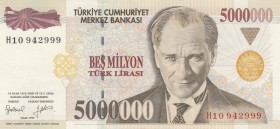 Turkey, 5.000.000 Lira, 1997, AUNC, p210b, 
 Serial Number: H10 942999
Estimate: 15-30 USD
