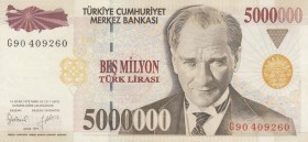 Turkey, 5.000.000 Lira, 1997, XF, p210b, 
RARE, Serial Number: G90 409260
Estimate: 20-40 USD