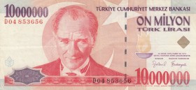 Turkey, 10.000.000 Lira, 1999, VF, p214, 
 Serial Number: D04 853656
Estimate: 15-30 USD