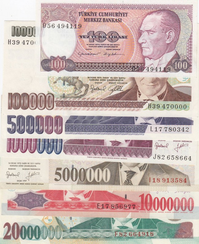 Turkey, 7. Emission mix lot, 100 Lira, 1984, D56, XF; 100.000 Lira, 1996, H39, A...