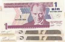 Turkey, 2005, UNC, p216, p217, 
1 New Lira and 5 New Lira(2), total 3 banknotes, Serial Number: A01 532810, A01 889576, B90 337854
Estimate: 10-20 U...