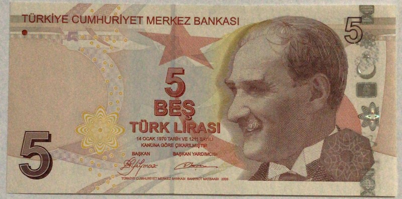 Turkey, 5 Lira, 2009, UNC, p222a, "148" REPEAT SERIAL NUMBER
 Serial Number: E1...