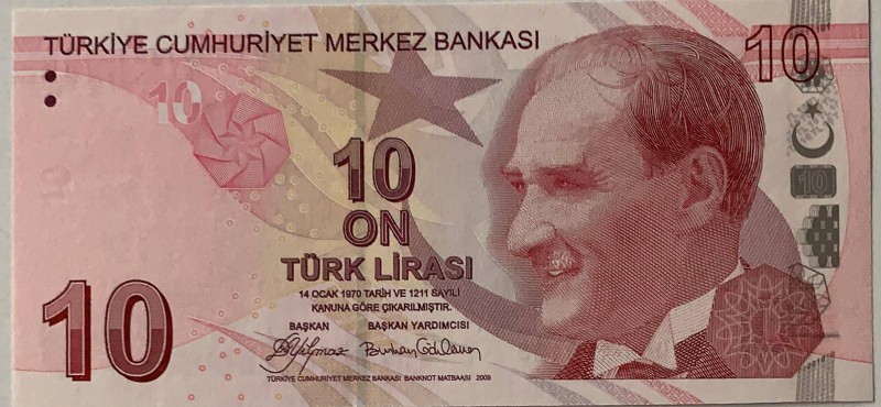 Turkey, 10 Lira , 2009, UNC, p223a, "A001" first prefix
 Serial Number: A001 10...