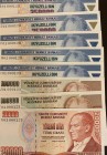 Turkey, 20.000 Lira, 100.000 Lira (2), 250.000 Lira (5), 500.000 Lira (5), 1.000.000 (11), 5.000.000 (6), 20.000.000 (10) and 10.000.000 (8), UNC, A t...