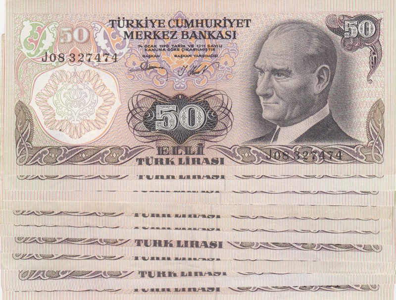 Turkey, 50 Lıra, 1976/83, VF to XF, 6.EMISSION
10 pcs mix letters
Estimate: 10...