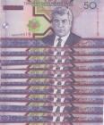 Turkmenistan, 50 Manat, 2005, UNC, p17, Total 10 banknotes
(consecutive serial numbers)
Estimate: 10-20 USD