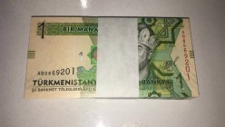 Turkmenistan, 1 Manat, 2014, UNC, p29b, BUNDLE
Total 100 banknotes
Estimate: 30-60 USD