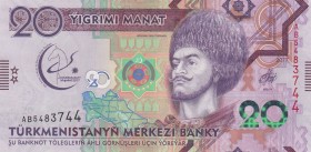 Turkmenistan, 20 Manat, 2017, UNC, p39
5th Asian indoor and martial arts games commemorative banknote, Serial Number: AB5483744
Estimate: 10-20 USD