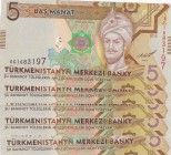 Turkmenistan, 5 Manat, 
5 Manat(5), 2012, UNC, p23 (Total 5 banknotes)
Estimate: 15-30 USD