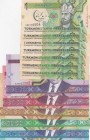 Turkmenistan, UNC, Total 12 banknotes 
1 Manat (7), 50 Manat, 100 Manat, 500 Manat, 1000 Manat and 5000 Manat
Estimate: 10-20 USD