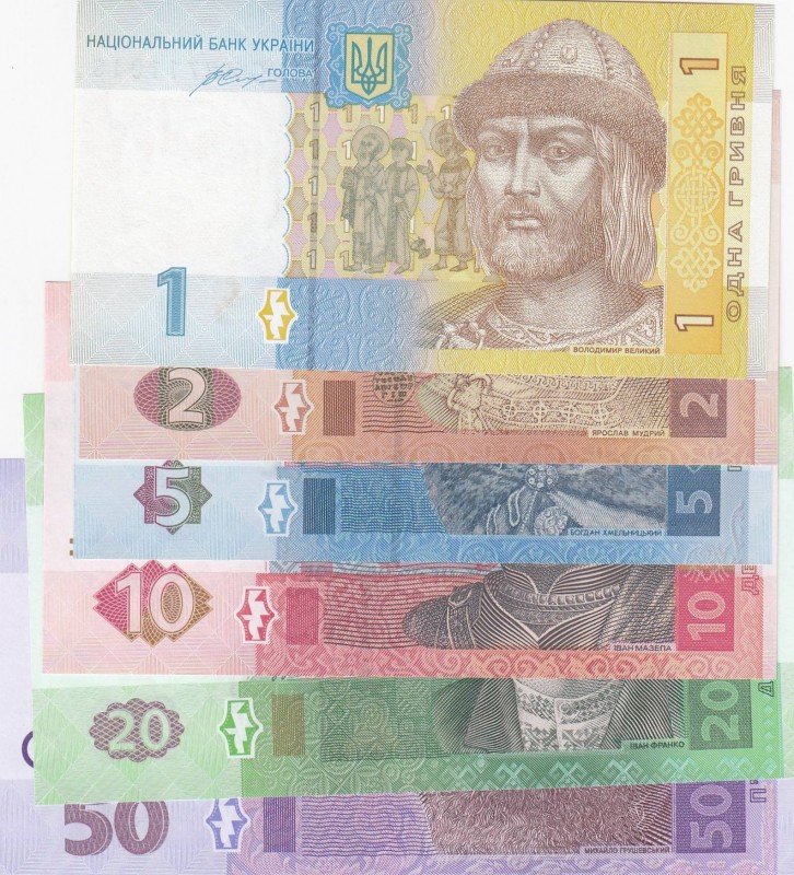 Ukraine, 2011/2015, UNC, Total 6 banknotes
1 Hryvnia, 2 Hryven, 5 Hryven, 10 Hr...