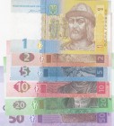 Ukraine, 2011/2015, UNC, Total 6 banknotes
1 Hryvnia, 2 Hryven, 5 Hryven, 10 Hryven, 20 Hryven, 50 Hryven; p116A, p117c, 118c, p119Ad, 121e,, Serial ...