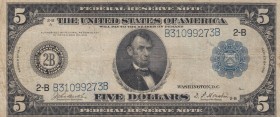 United States of America, 5 Dollars, 1914, VF, p359b
 Serial Number: B31099273B
Estimate: 75-150 USD