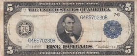United States of America, 5 Dollars, 1914, VF, p359b
There is a stain at the back side, Serial Number: G48570230B
Estimate: 50-100 USD
