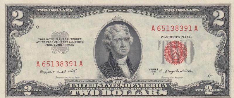 United States of America, 2 Dollars, 1953, XF, p380b
Serial B, Serial Number: A...