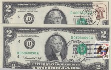 United States of America, 2 Dollars, 1976, UNC, p461, (Total 2 banknotes)
On the front of both banknotes, a stamp of 13 cents was stamped on the firs...