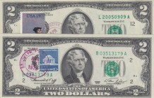 United States of America, 2 Dollars, 1976, UNC, p461, (Total 2 banknotes)
Both banknotes are stamped on the first day, Serial Number: B 03513179A- L ...