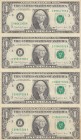 United States of America, 1 Dollar, 1988, UNC (-), p480b
Uncut quadruple block (4 banknote), Serial Number: C 99841300 A, C 99849300 A, C 99857300 A,...