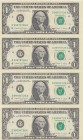 United States of America, 1 Dollar, 1988, UNC (-), p480b
Uncut quadruple block (4 banknote), Serial Number: D 99970726 A, D 99978726 A, D 99986726 A,...
