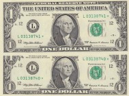 United States of America, 1 Dollar, 1999, UNC, p504
(2 Banknotes), Serial Number: L 03138740 - L 03138741
Estimate: 20-40 USD