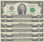 United States of America, 2 Dollars, 2009, UNC, p530, (Total 6 consecutive banknotes)
nice numbers, Serial Number: B09090002A-7A
Estimate: 50-100 US...