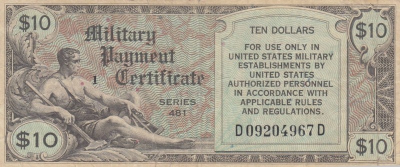 United States of America, 10 Dollars, 1951, VF, pM28
Military payment certifica...