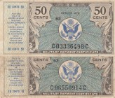 United States of America, 1948, VF, pM16, pM18, 10 Cent, Military Payment; 50 Cent, Military Payment
2 different banknotes, Serial Number: C06550914C...