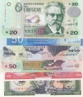 Uruguay, Total 6 banknotes
0.5 Nuevos Pesos on 500 Pesos, 1975, UNC(-); 20 Pesos Uruguayos, 2015, UNC; 50 Pesos Uruguayos, 2015, UNC; 50 Nuevos Pesos...