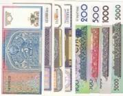 Uzbekistan, Total 8 banknotes
5 Sum, 1994, UNC; 10 Sum, 1994, UNC; 50 Sum, 1994, UNC(-); 100 Sum, 1994, UNC; 200 Sum, 1997, UNC; 500 Sum, 1999, UNC; ...