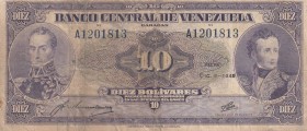 Venezuela, 10 Bolivares, 1945, FINE, p45
 Serial Number: A1201813
Estimate: 75-150 USD