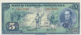 Venezuela, 5 Bolivares, 1966, UNC, p49
 Serial Number: C5618891
Estimate: 50-100 USD