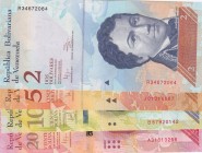 Venezuela, Different 4 banknotes
2 Bolivares, 2012, UNC, p88e; 5 Bolivares, 2008, UNC, p89c; 100 Bolivares, 2017, UNC, pNew; 20.000 Bolivares, 2016, ...