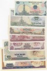 Vietnam, Total 7 banknotes
1 Bong, 1985, UNC, p90a; 5 Bong, 1985, UNC (-), p92a; 10 Bong, 1980, UNC, p86a; 10 Bong, 1985, UNC (-), p93a; 20 Bong, 198...