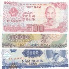 Vietnam, UNC, Total 3 banknotes
500 Dong, 1988, UNC, p101; 1.000 Dong, 1988, UNC, p106; 5.000 Dong, 1991, UNC, p108
Estimate: 10-20 USD