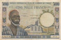 West African States, 5.000 Francs, 1961/1965, VF, p104Ae
 Serial Number: 031810313
Estimate: 100-200 USD