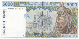 West African States, 5.000 Francs, 2002, UNC, p113Al
 Serial Number: 03035691176
Estimate: 20-40 USD