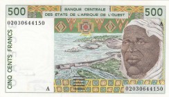 West African States, 500 Francs, 2002, UNC (-), p210bn
 Serial Number: 02030644150
Estimate: 30-60 USD