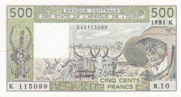 West African States, 500 Francs, 1981, XF (-), p706Kc 
 Serial Number: R.10.115099
Estimate: 10-20 USD