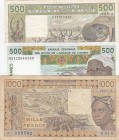 West African States, Total 3 banknotes
500 Francs, 1985, XF, p106Ai; 1.000 Francs, 1987, VF, p107Ah; 500 Francs, 2002, XF, p310Cm
Estimate: 10-20 US...