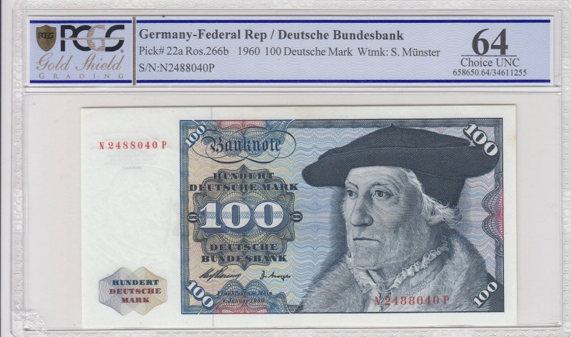 Germany- Federal Republic, 100 Mark, 1960, UNC, p22a
PCGS 64, Serial Number: N2...