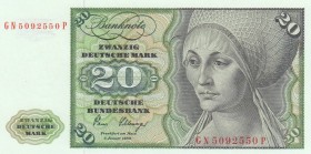 Germany- Federal Republic, 20 Mark, 1980, UNC, p32c
 Serial Number: GN5092550P
Estimate: 75-150 USD