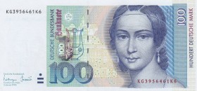 Germany- Federal Republic, 100 Mark , 1996, UNC, p46
 Serial Number: KG3956461K6
Estimate: 125-250 USD