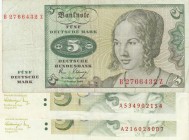 West Germany, Total 3 banknotes
5 Deutsche Mark, 1980, VF, p30b; 5 Deutsche Mark(2), 1991, XF, p37
Estimate: 10-20 USD