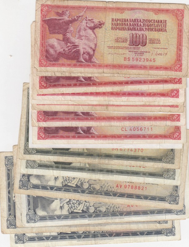 Yugoslavia, 100-500-1000 Dinars, FINE to XF, Total 17 banknotes
100 (10), 500 (...