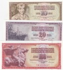 Yugoslavia, Total 3 banknotes
10 Dinara, 1968, UNC, p82c; 20 Dinara, 1978, UNC, p88a; 100 Dinara, 1986, UNC, p90c
Estimate: 10-20 USD